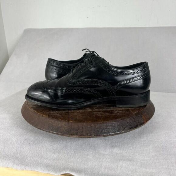 Florsheim Shoes Mens 12 Black Leather Wingtip Lexington Oxfords Brogue - Picture 7 of 14